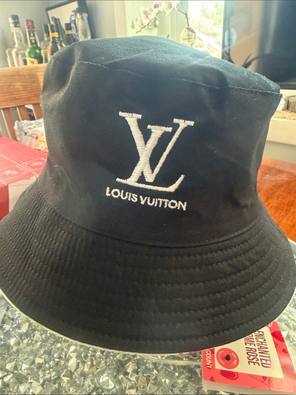 Black Embroidered Logo Bucket Hat reversible
